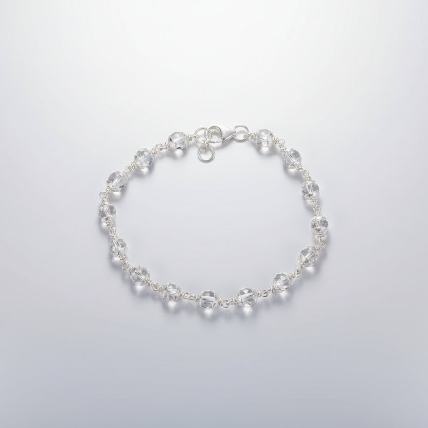 Round Sphatik Bracelet with Silver Caps & Hook-12 mm