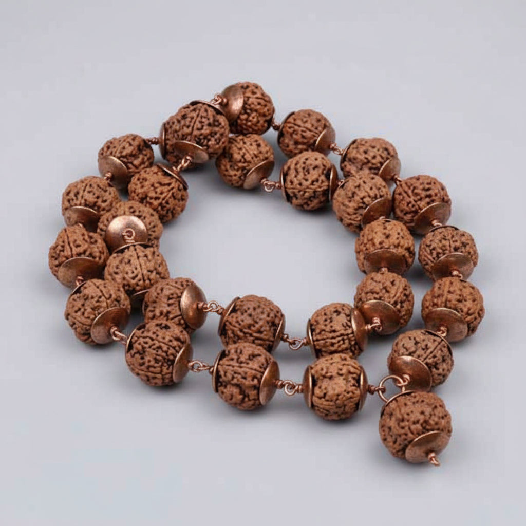 5 Mukhi Nepali Rudraksha Copper Caps Kantha Mala-Small