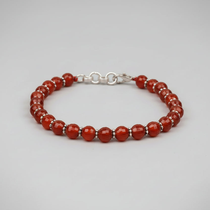 Faceted Red Carnelian German Silver Chakri Bracelet-6 mm