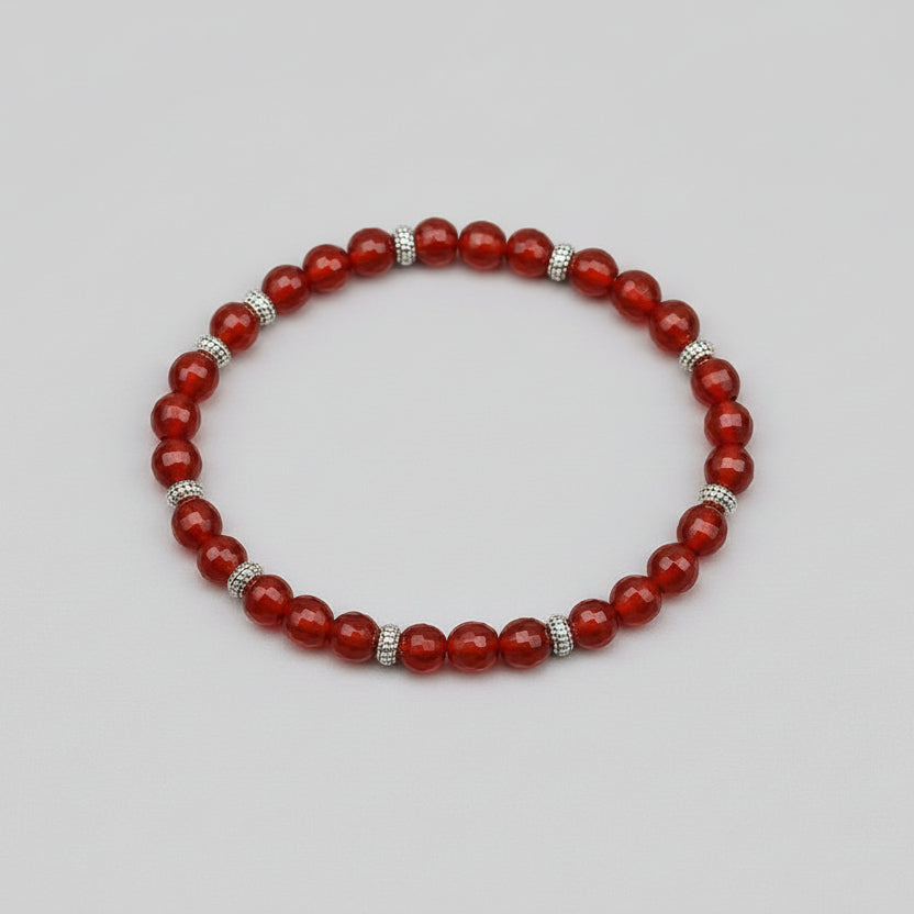 Faceted Red Carnelian German Silver Chakri Bracelet-6 mm