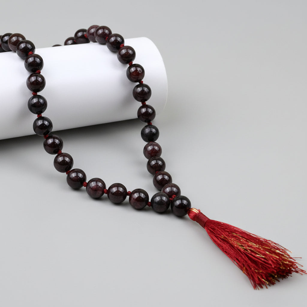 Natural Garnet Knotted Mala-7 mm