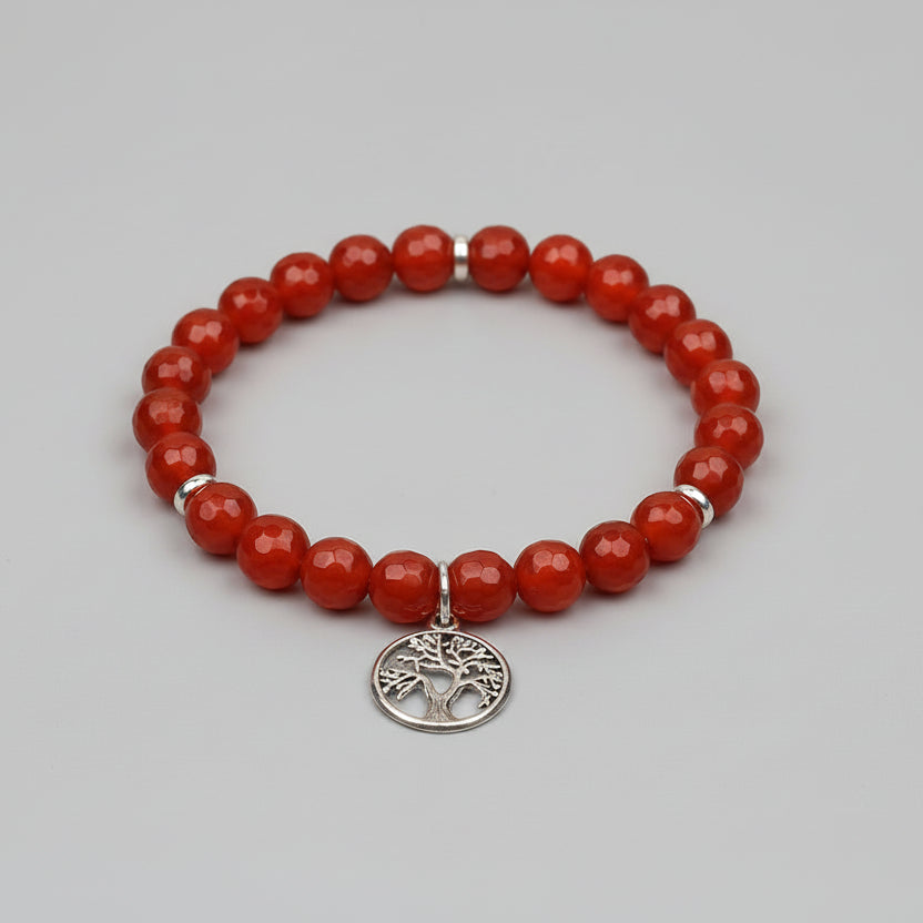 Faceted Red Carnelian Tree of Life Bracelet-10 mm