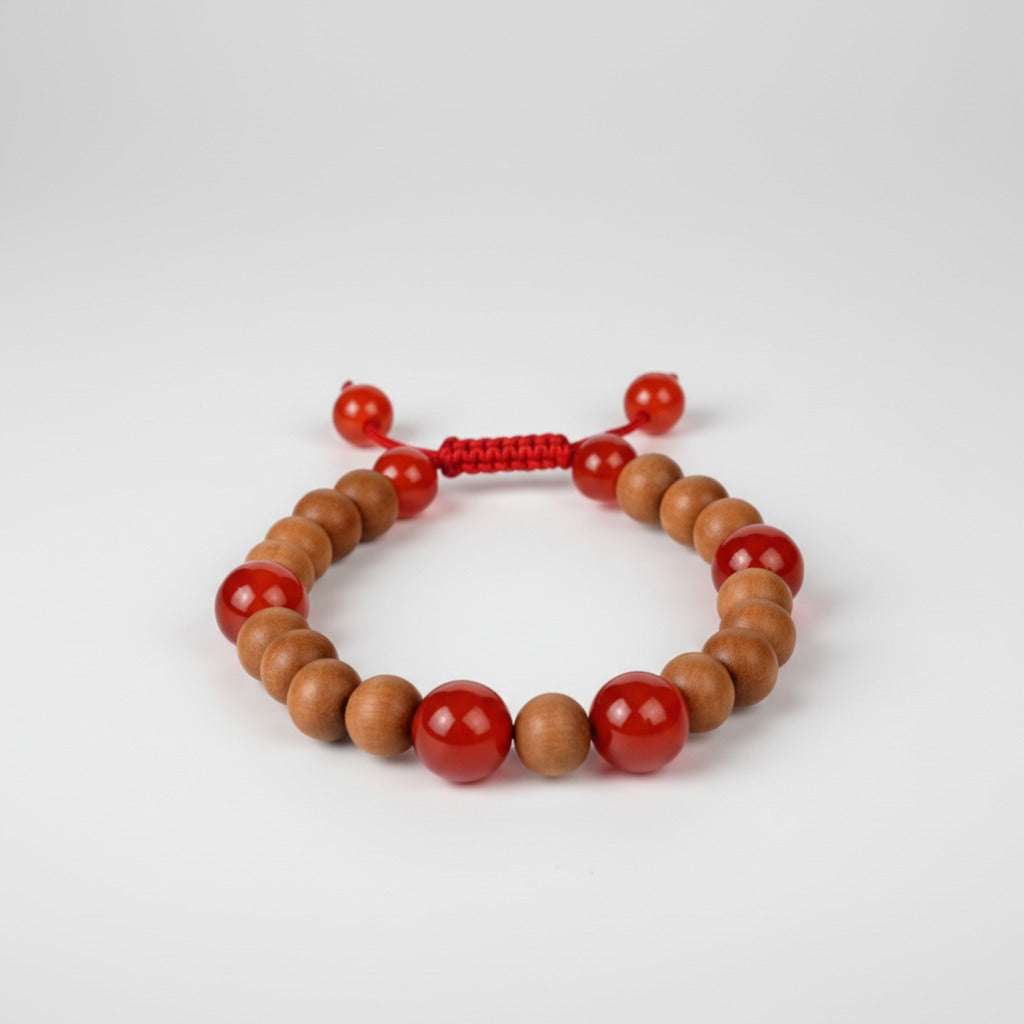 White Sandalwood and Red Carnelian Bracelet