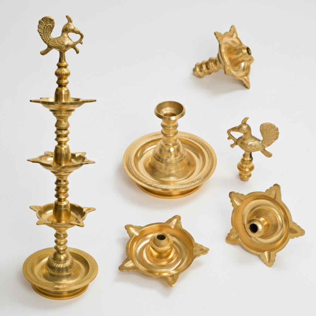 Peacock Samai Lamp With 3 Tier In Brass