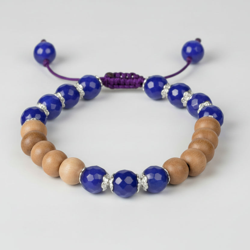 Blue Jade and Sandalwood Bracelet