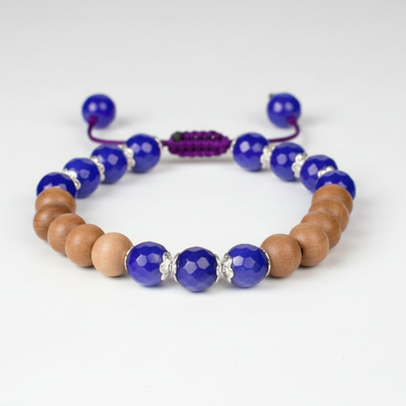 Blue Jade and Sandalwood Bracelet