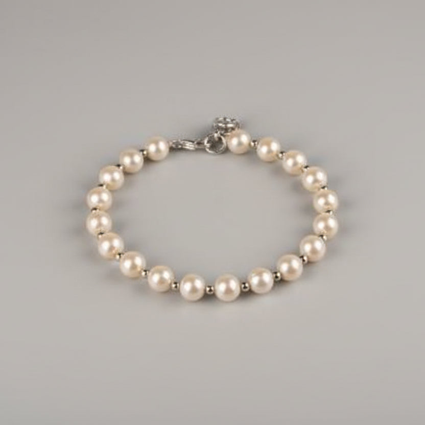 Pearl Bracelet with Silver Balls-7 mm