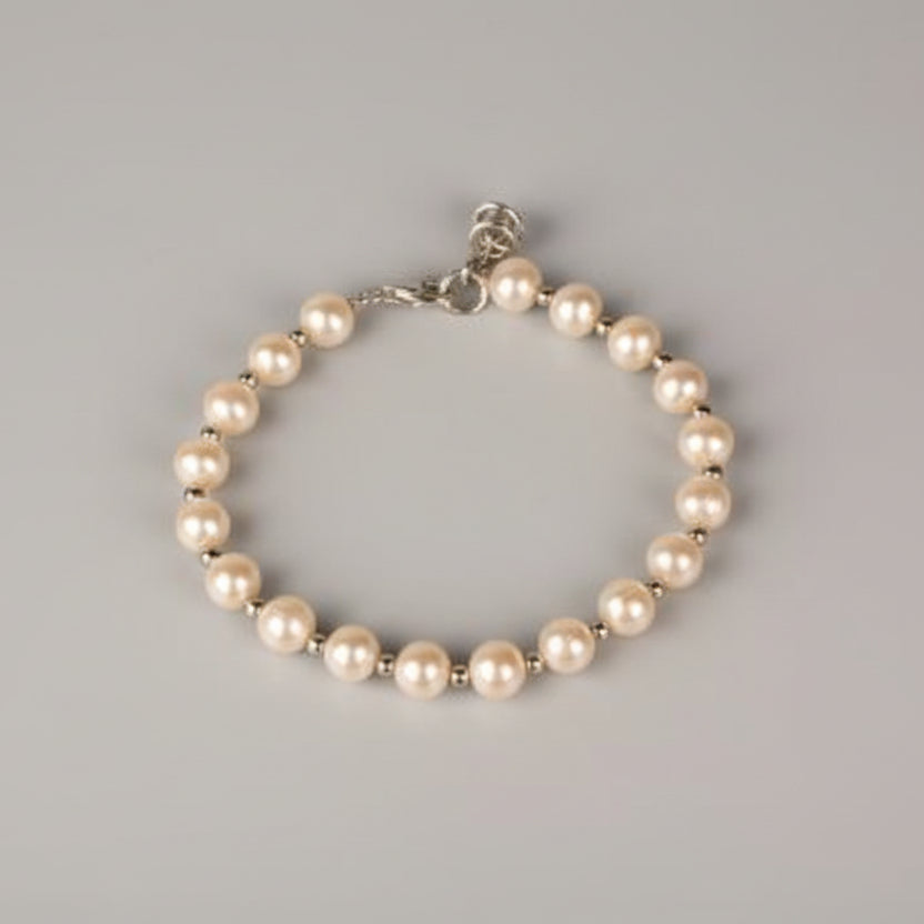 Pearl Bracelet with Silver Balls-6 mm