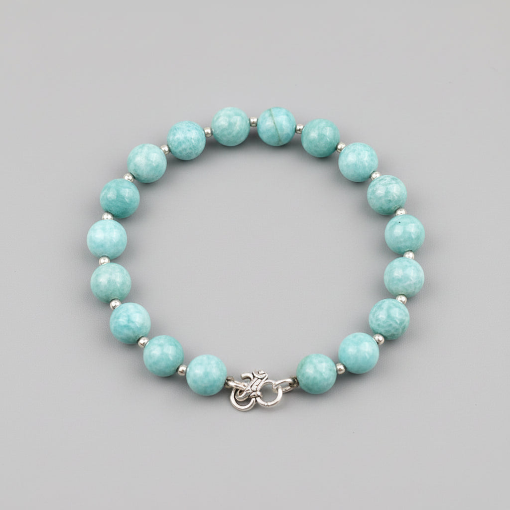 Amazonite Bracelet with Silver Ball-10 mm