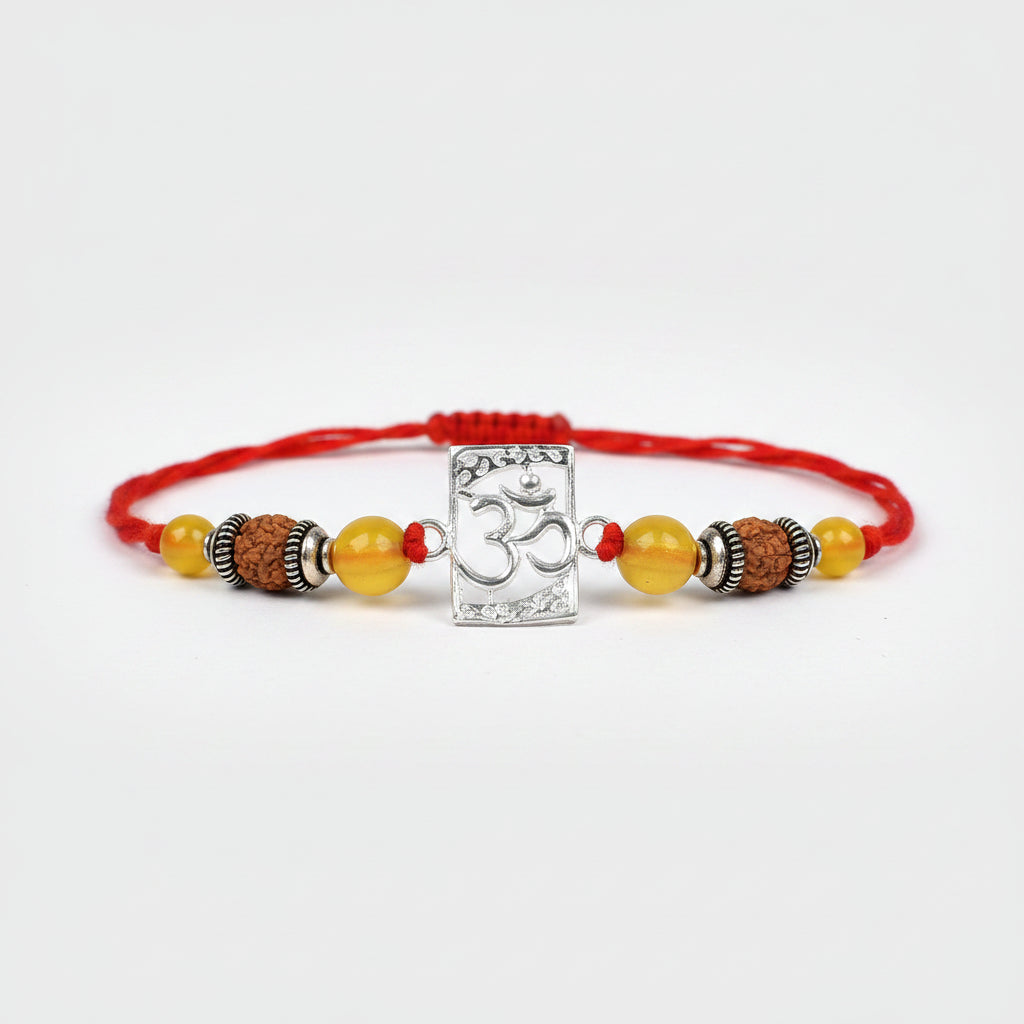 Om Rakhi with Yellow Agate beads