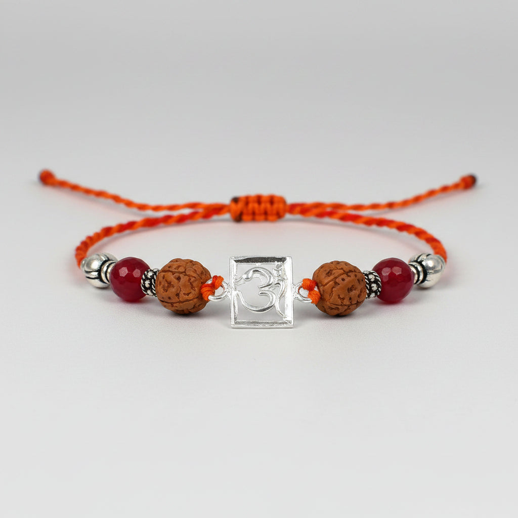 Om Rakhi with Pink Agate beads