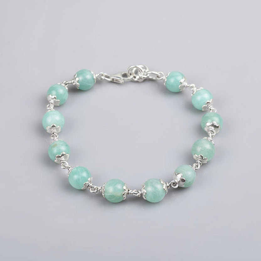Amazonite Silver Flower Caps Bracelet-8 mm