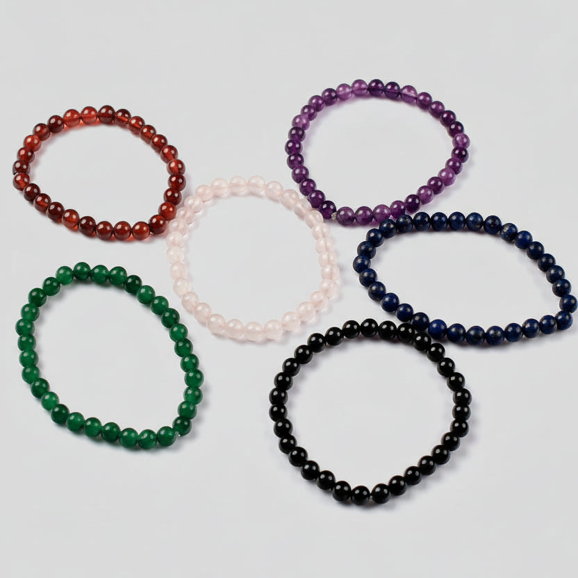 Semi Precious Gemstone Bracelet Set For Left Hand-6 mm