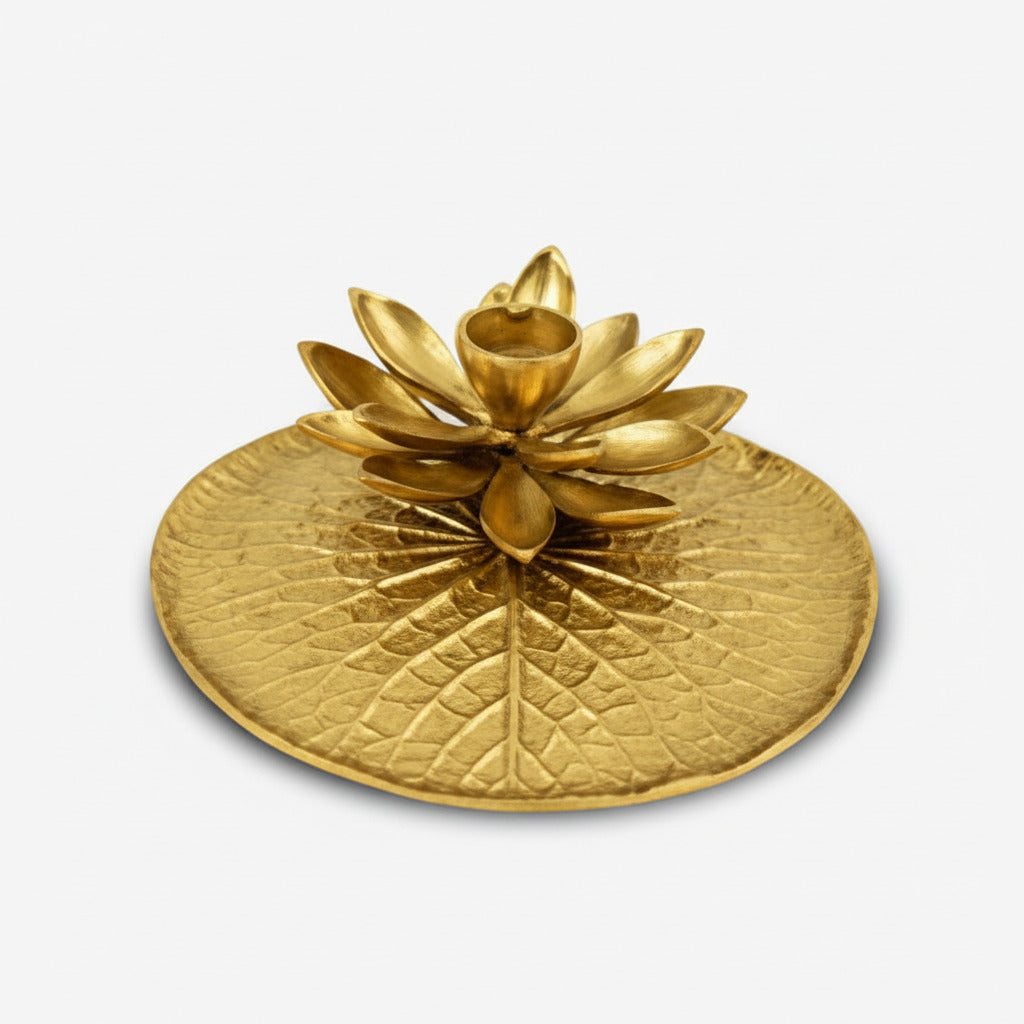 Lotus Diya Leaf Plate In Brass