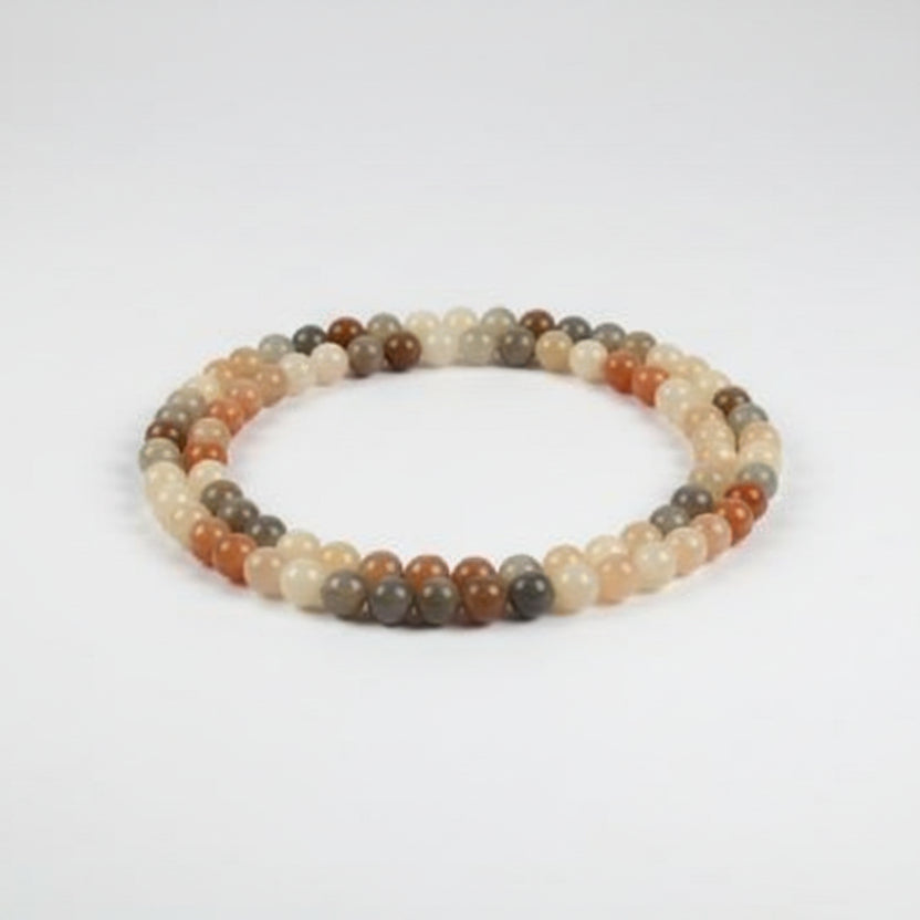Multi Coloured Moonstone Round Mala-108 Beads (Size: 6 mm)