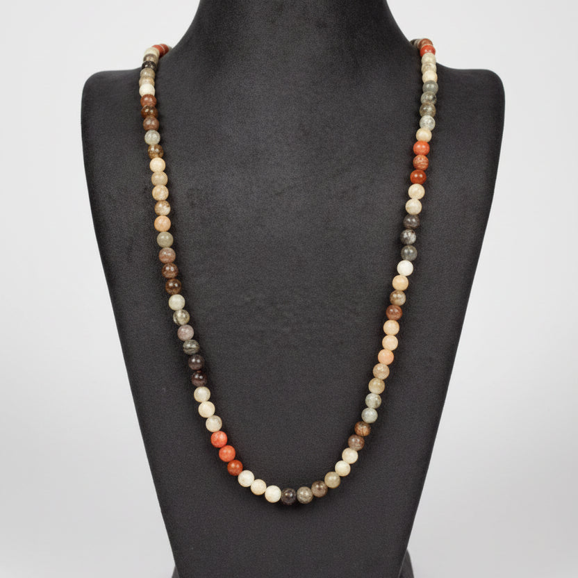 Multi Coloured Moonstone Round Mala-108+1 Beads (Size: 7 mm)