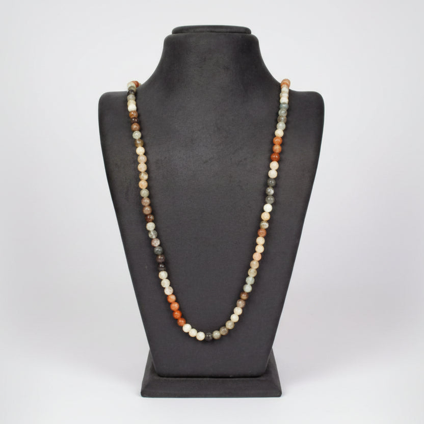 Multi Coloured Moonstone Round Mala-108 Beads (Size: 6 mm)