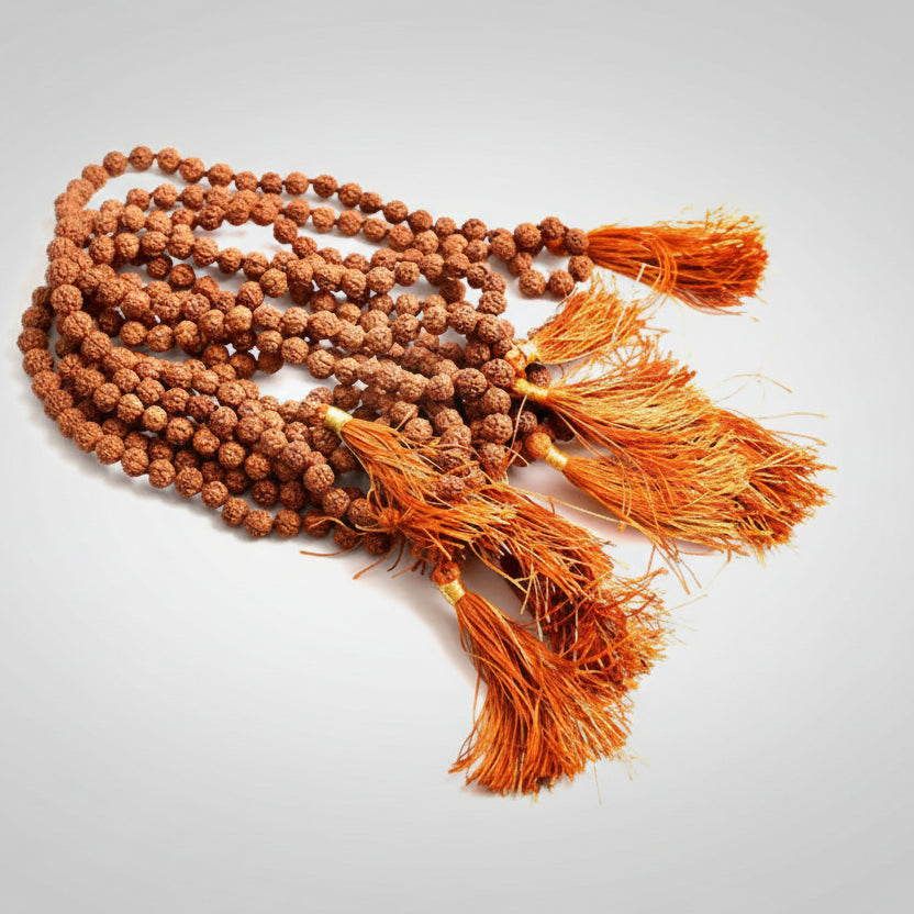 Rudraksha Mala Set of 9 (6 mm)-With Knot-Red