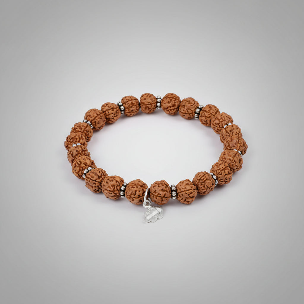 Rare 5 Mukhi Semi Chikna Bracelet (10 mm)-Silver Caps
