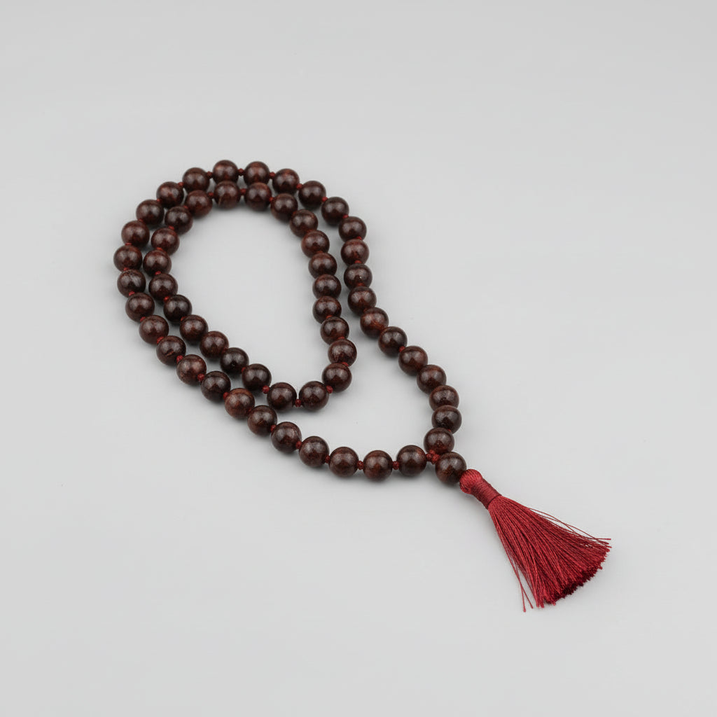 Red Tiger Eye Round Mala With Knots-12 mm