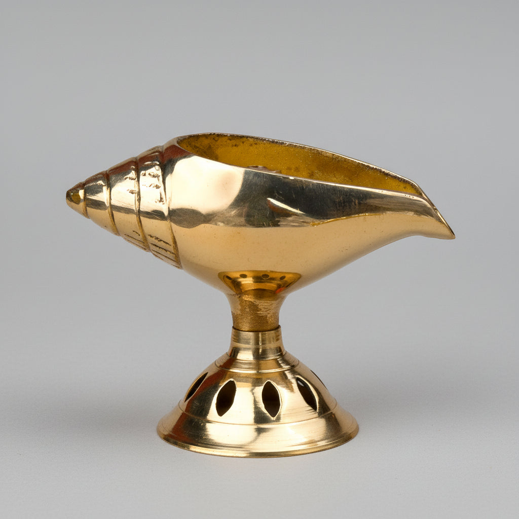 Brass Shankh Diya-Gold Finish