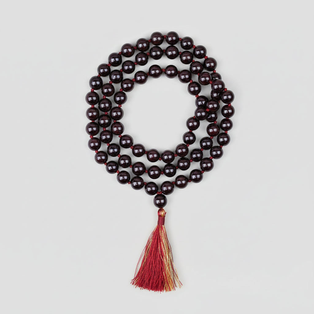 Natural Garnet Knotted Mala-8 mm