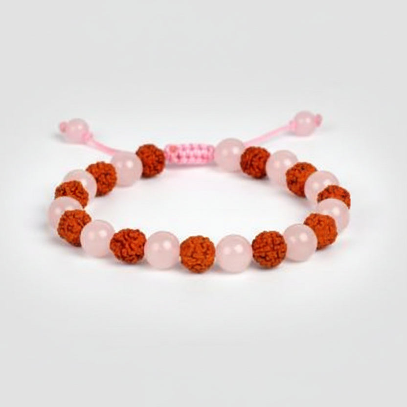 7 Mukhi Rudraksha And Rose Quartz Bracelet I-Elastic