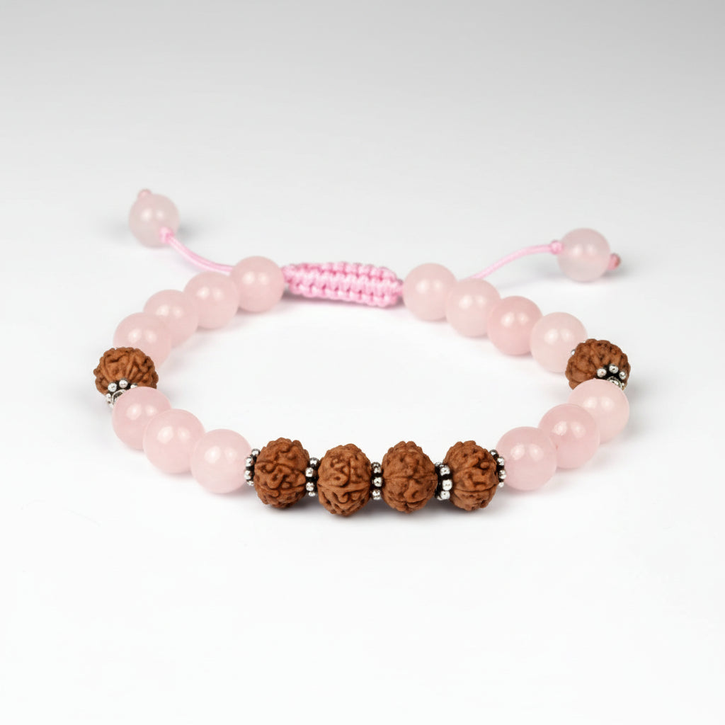 7 mukhi Rudraksha and Rose Quatrz Bracelet