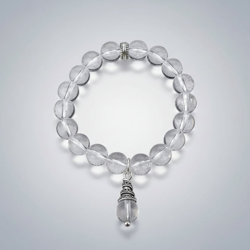 Round Sphatik Bracelet in Elastic with Trinklet-7 mm