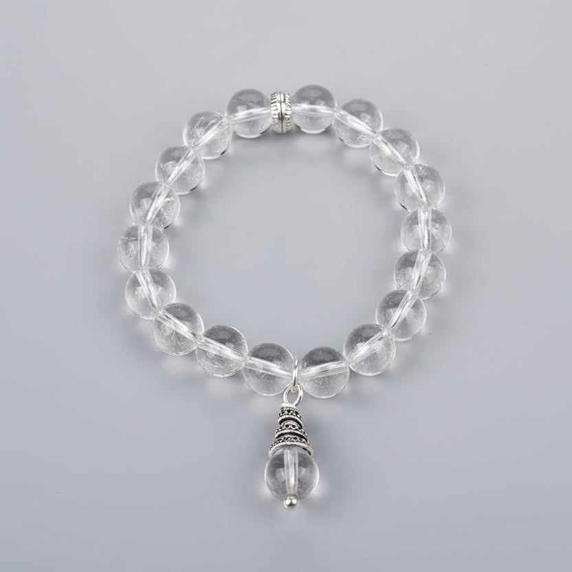 Round Sphatik Bracelet in Elastic with Trinklet-14 mm