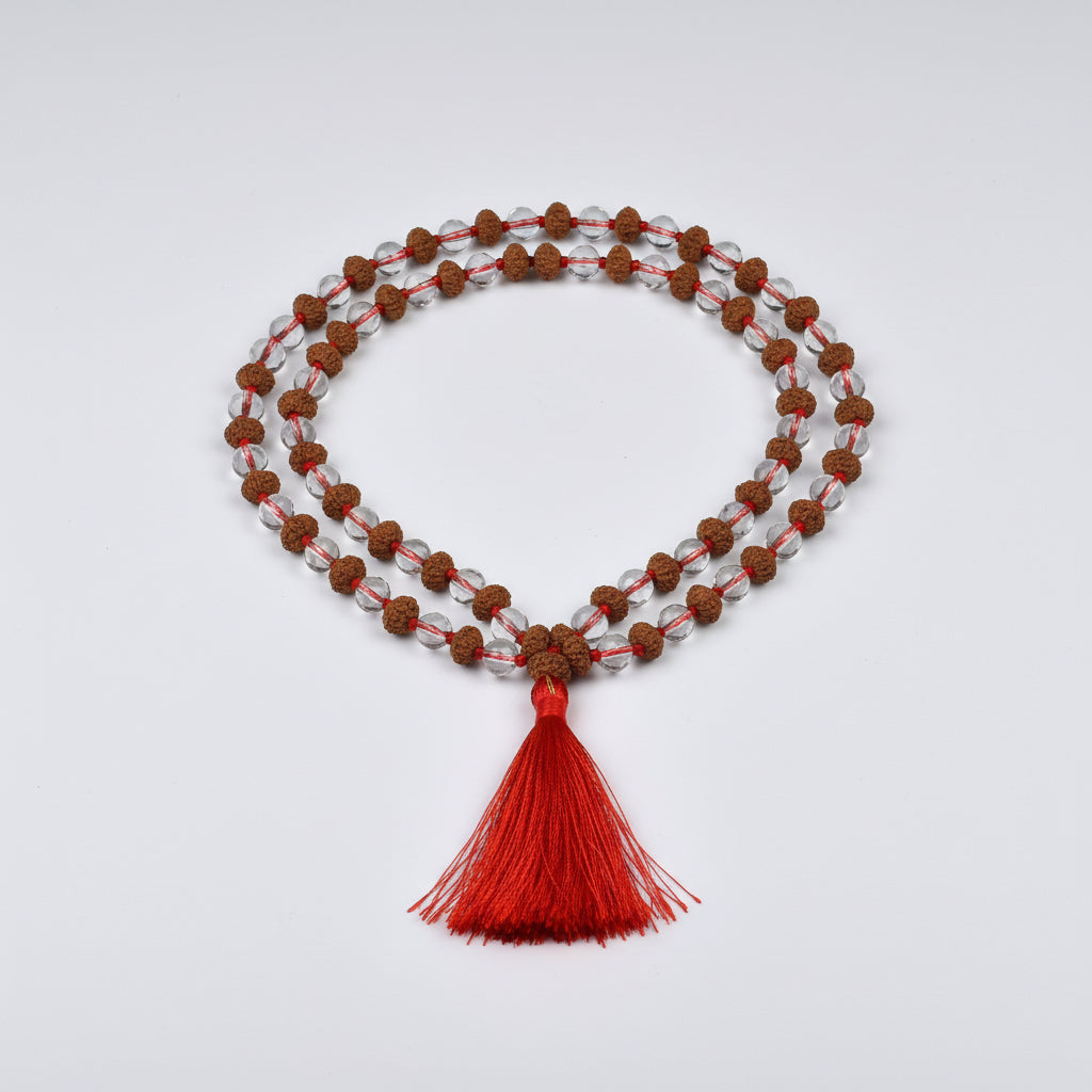 9 Mukhi Rudraksha & Sphatik Beads Mala-6 mm