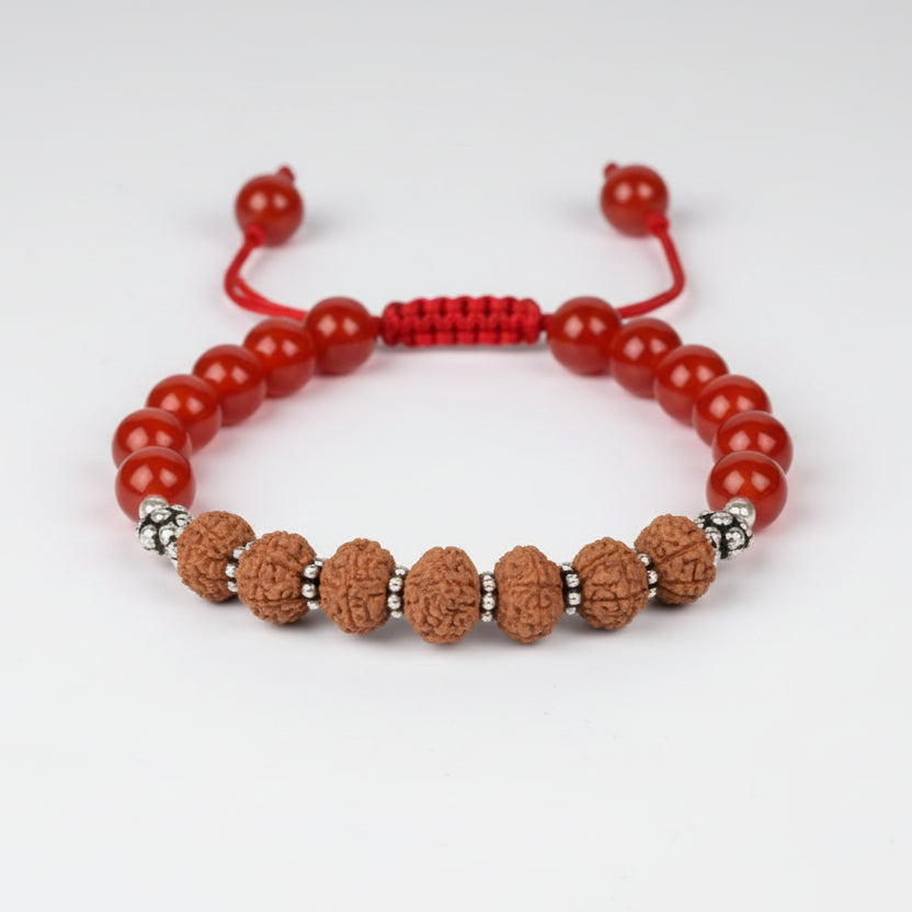8 mukhi Rudraksha and Red Carnelian Bracelet
