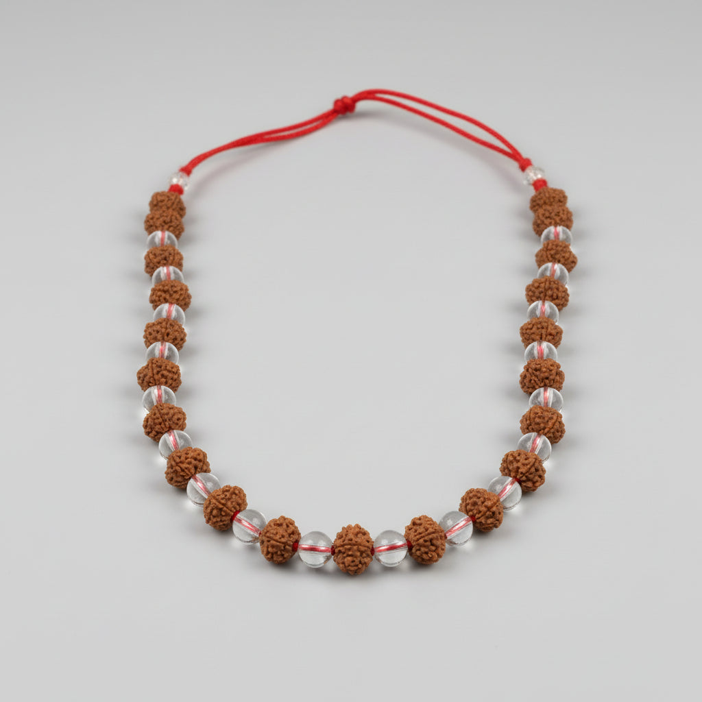 9 Mukhi Rudraksha & Sphatik Beads Mala-7 mm