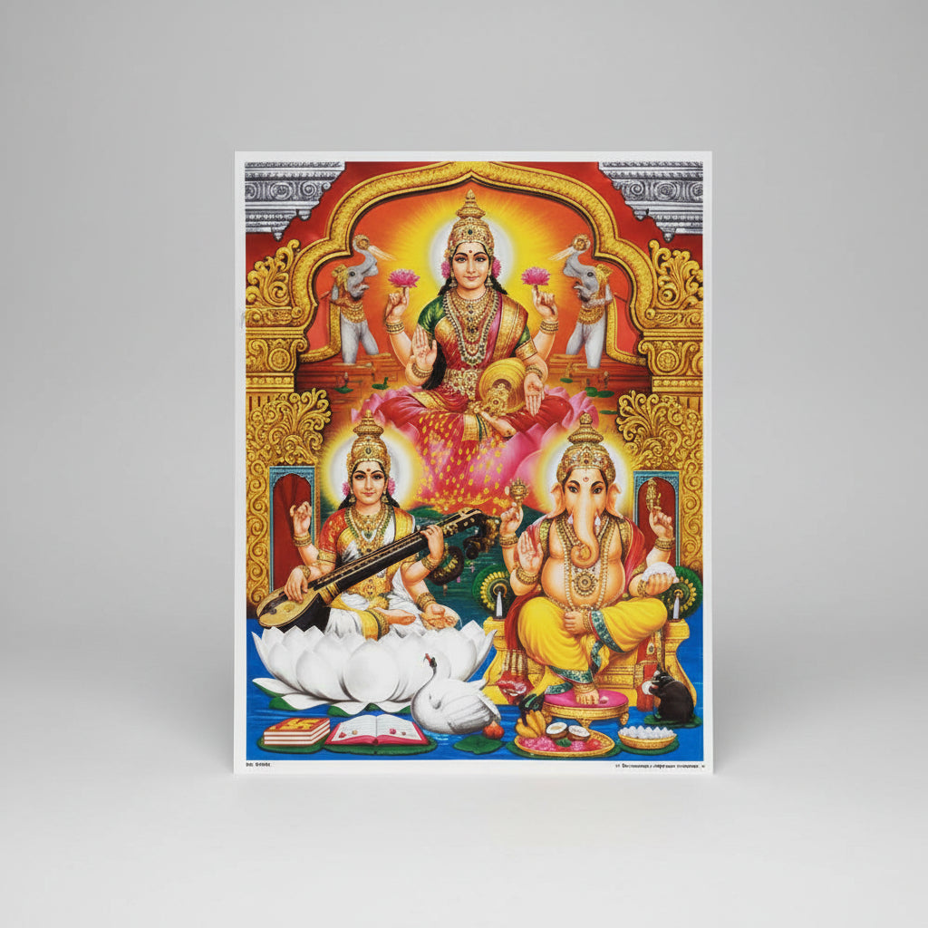 Ganesh Laxmi Saraswati Photo Large II-With Frame I
