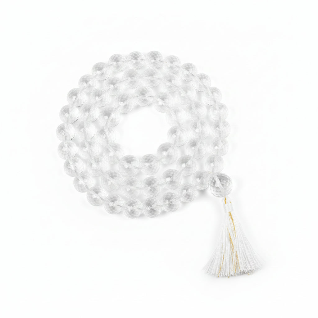 Diamond Cut Sphatik Mala-32+1 Beads (Size: 18 mm)