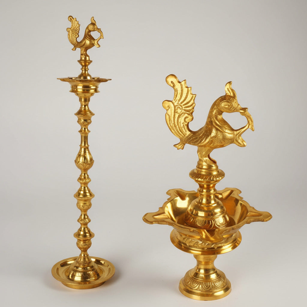 Mayur Oil Lamp In Brass