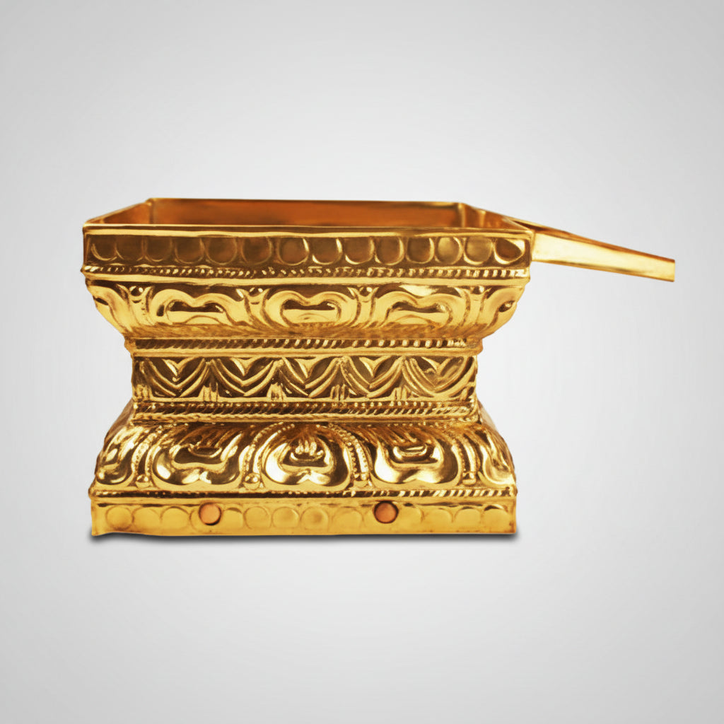 Floral Square Abhishek Patra in Brass-9 x 9 inches
