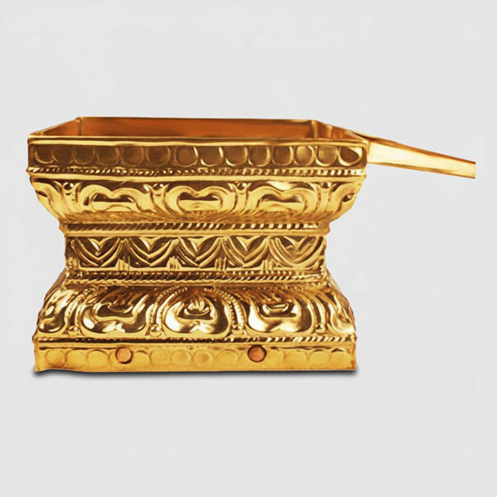 Floral Square Abhishek Patra in Brass-4 x 4 inches