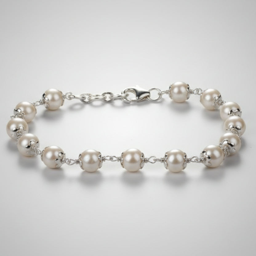 Pearl Bracelet with Silver Capping-6 mm