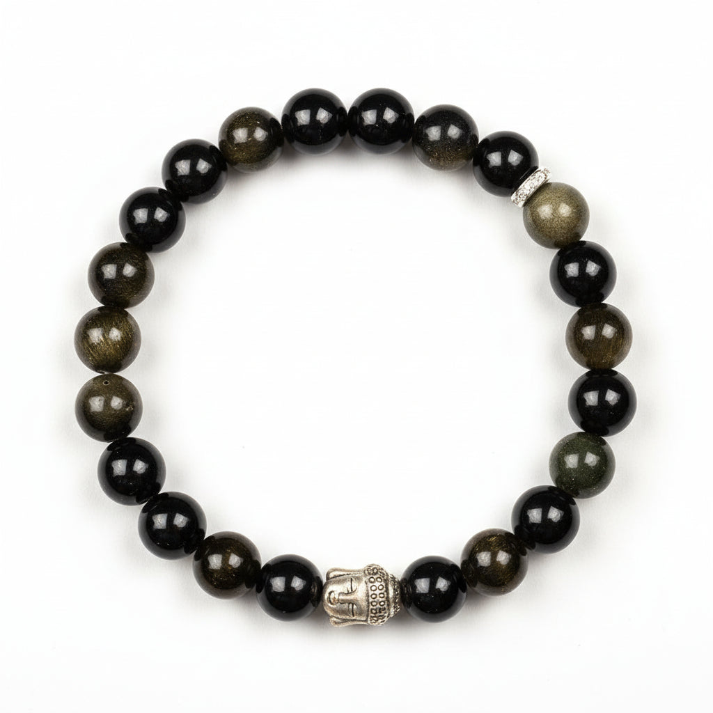 Black Obsidian Buddha Charm Bracelet