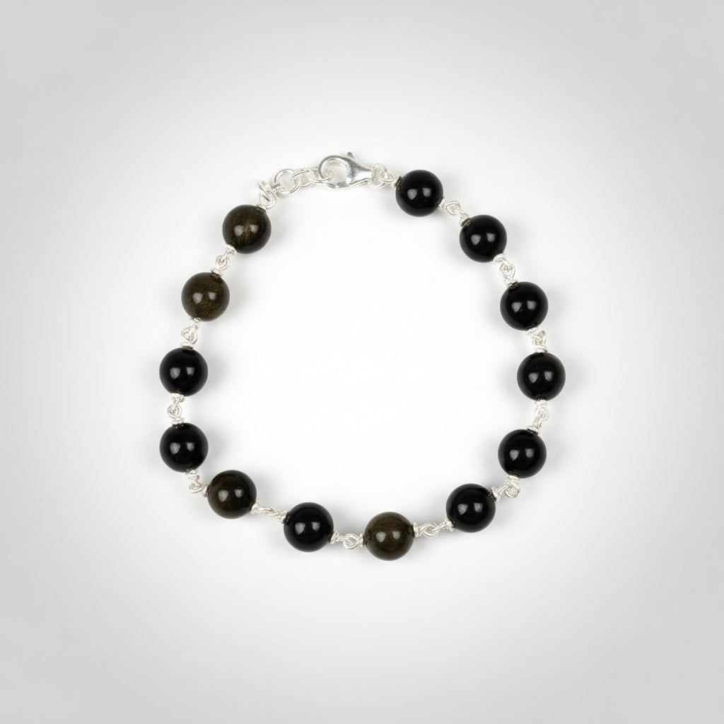 Black Obsidian 925 Silver Wire Bracelet