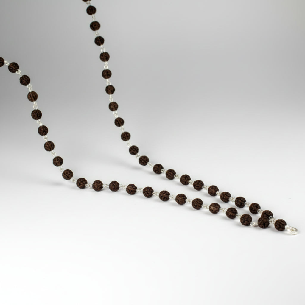 Smoky Quartz Round Faceted Mala in Silver Wire (4 mm)
