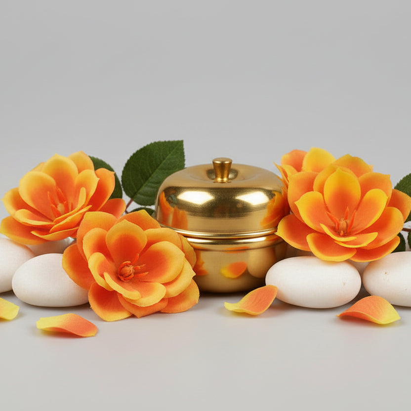 Brass Apple Design Haldi Kumkum Container (Dibbi)-One Piece