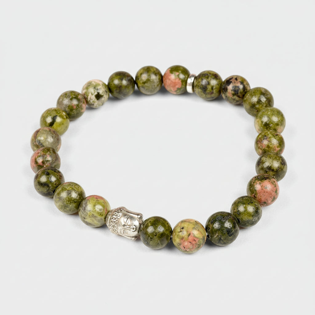 Unakite Buddha Charm Bracelet