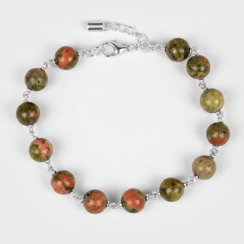 Unakite 925 Silver Wire Bracelet