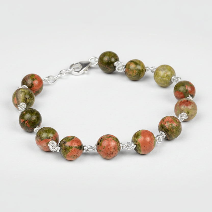 Unakite 925 Silver Wire Bracelet