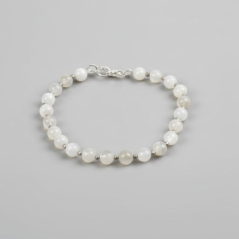 Moonstone Silver Ball Bracelet-8 mm