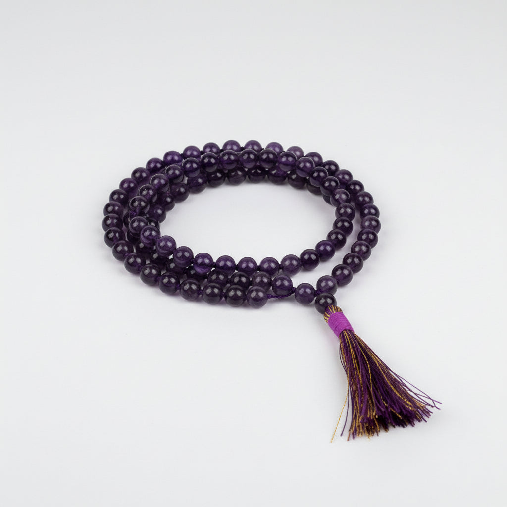 Amethyst Round Beads Knotted Mala-5 mm
