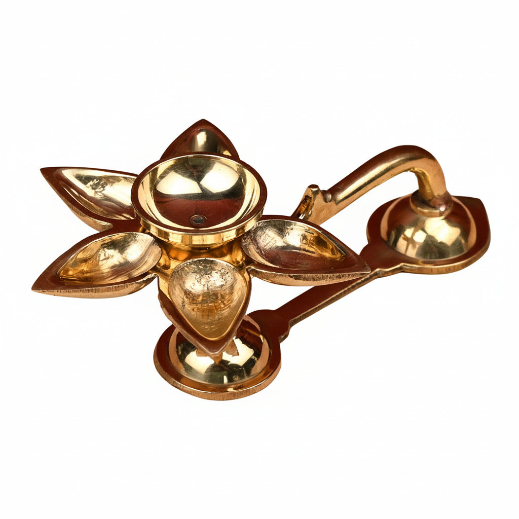 Panch Deepak Brass Aarti Diya-Gold Finish