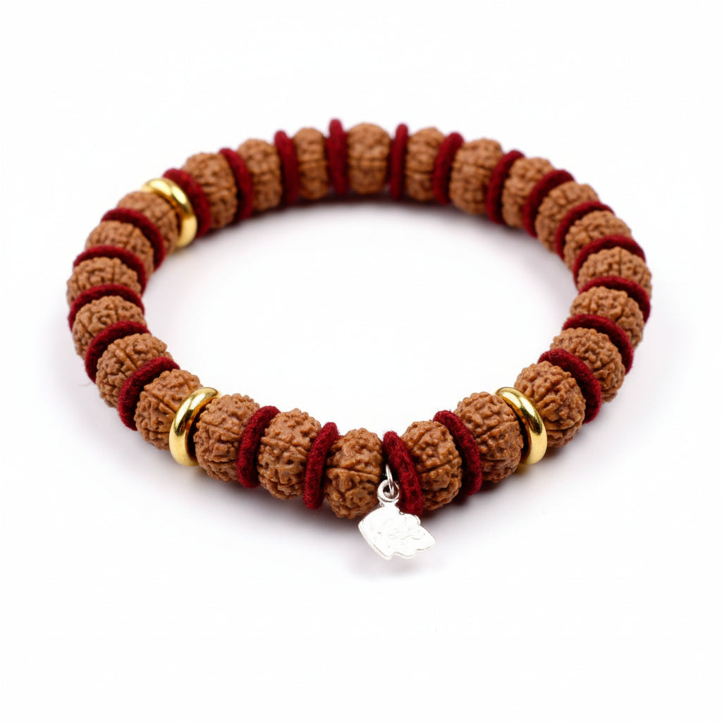 7 Mukhi Mahalaxmi Bracelet From Java In Woolen Spacers-13 mm
